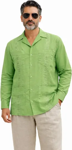 Vista 2 de Guytalk Camisa de boda mexicana de manga larga con botones de guayabera cubana para hombre