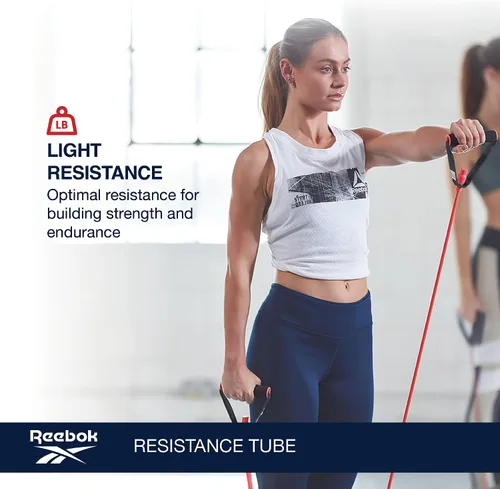 Vista 3 de Reebok Tubo de resistencia para entrenamiento de cuerpo completo, bandas de resistencia de calentamiento y entrenamiento de fuerza con asas, bandas