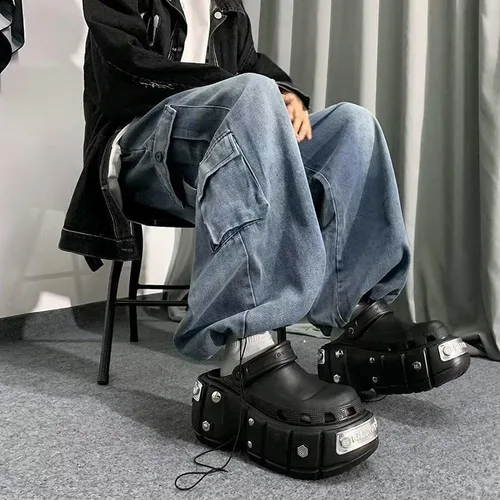 Vista 3 de Grunge Baggy Jeans Y2K Emo Alt Cargo Pant Fairycore Demin Ropa Hippie Jogger Pantalones deportivos Hippie Acubi Streetwear