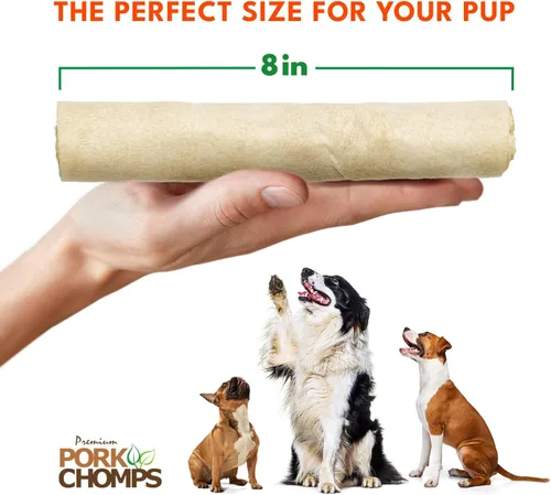 Vista 4 de Pork Chomps Masticables para perros de piel de cerdo al horno, rollos de 8 pulgadas, 2