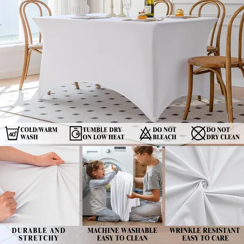 Vista 11 de Famstar Paño de Mesa Negro de 4 Pies de Elastano, Paño de Mesa Ajustado para Mesas Rectangulares, Fundas Elásticas Lavables Sin Arrugas