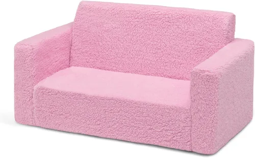 Vista 11 de Delta Children Cozee - Sofá convertible 2 en 1 de sherpa abatible para niños, color rosa