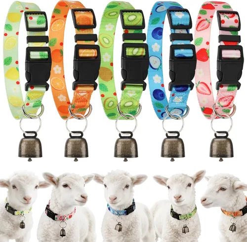 Vista 10 de Paquete de 5 collares reflectantes de cabra con campanas, collar para mascotas antipérdida Adjustable Nylon Collar & Sheep Grazing Copper Bells