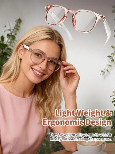 Vista 3 de Gafas Bluetooth para mujeres y hombres con Bluetooth 5.4, gafas de traducción con bloqueo de luz azul y lentes de cambio de color, asistente de voz
