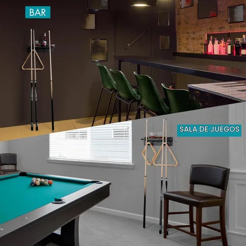 Vista 5 de XCSOURCE - Estante de pared para taco de piscina con soporte para bebidas y almacenamiento de bolas