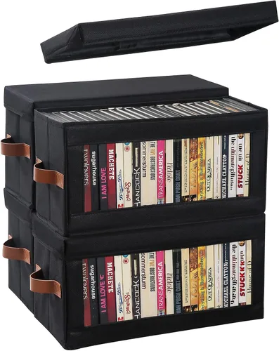 Vista 10 de Paquete de 2 cajas de almacenamiento de DVD con ventana visible, organizador de DVD a prueba de polvo con tapa y asas, capacidad para hasta 52