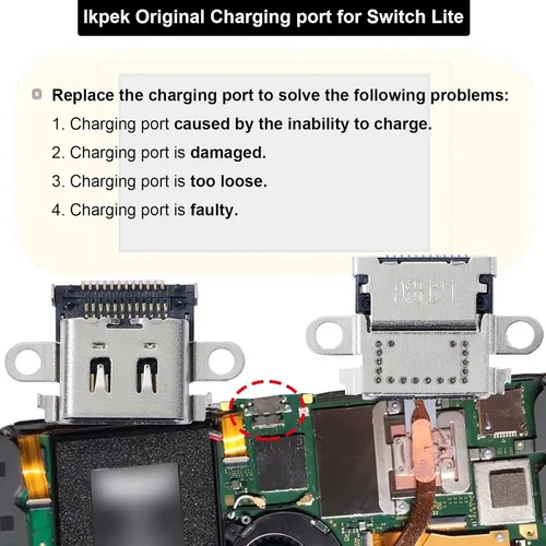 Vista 2 de Paquete de 3 puertos de carga de repuesto para Nintendo Switch Lite, USB C Type-C SYNC y conector de enchufe de carga de repuesto para NS Lite