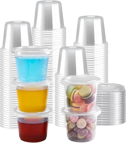 Vista 9 de Paquete de 360 recipientes de condimentos de 4 onzas con tapas, tazas desechables para salsa Clear Plastic Condiment & Jello Shot Cups, Small
