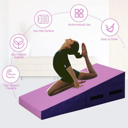 Vista 4 de Colchoneta de gimnasia de 48 x 24 pulgadas, plegable, inclinada, con superficie de PVC antideslizante y asas para niños, entrenamiento en casa