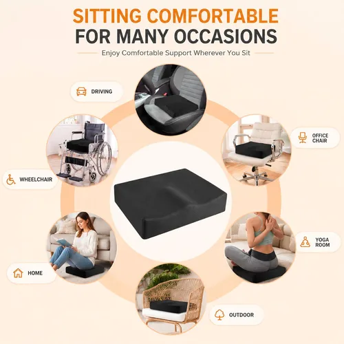 Vista 5 de Cojín de asiento de espuma viscoelástica extra grande con asa de transporte, cojín ergonómico para silla de oficina para alivio del coxis y dolor