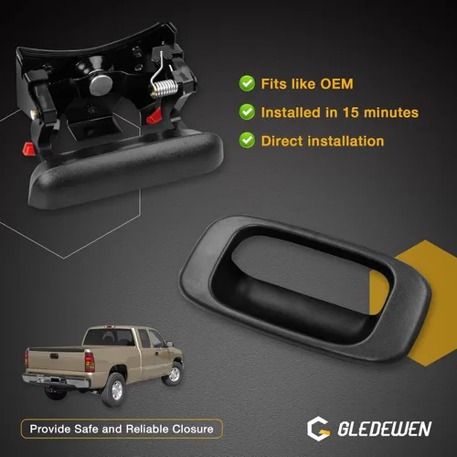 Vista 8 de Gledewen Pestillo de mango de puerta trasera y moldura de bisel con clips de varilla para Chevy Silverado GMC Sierra 1999-2007 1500 2500 3500