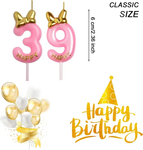 Vista 2 de Velas de cumpleaños número 39, color rosa 93 y 39 años de edad, velas de cumpleaños, decoraciones de fiesta de cumpleaños Rose Gold 39th 93rd
