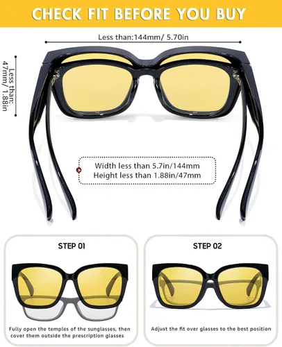 Vista 3 de IGnaef Gafas de visión nocturna para conducción nocturna, de gran tamaño, polarizadas, amarillas, antirreflejos, IF7511
