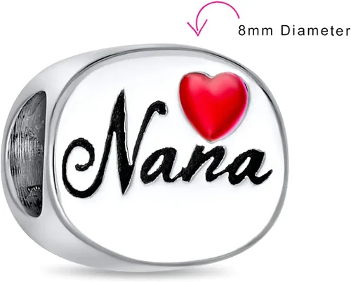 Vista 3 de Grandma Nana Red Heart Family I Love Mee-maw Charm Bead For Grandmother Women .925 Sterling Silver Fits European Bracelet