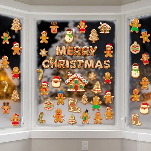 Vista 8 de Calcomanías de Navidad para ventana, diseño de búfalo navideño, calcomanías de ventana extraíbles, decoración de ventanas para invierno, Navidad