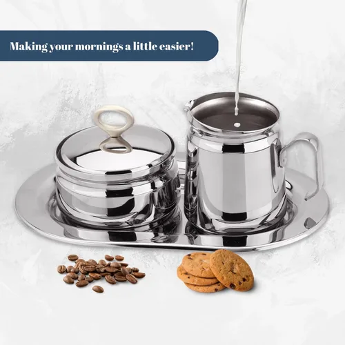 Vista 6 de Regent OVATION - Juego de azucarera y crema de acero inoxidable en bandeja, juego de crema y azucarero, taza de leche con leche de acero inoxidable