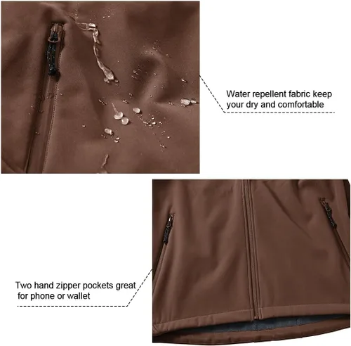 Vista 4 de Gopune Chaqueta Ligera de Carcasa Suave para Hombre con Forro Polar Impermeable con Capucha para Senderismo Chaqueta de Invierno