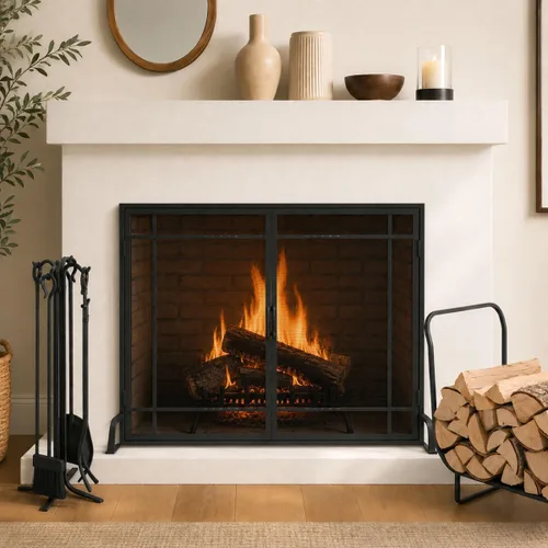 Vista 4 de Pilgrim Home and Hearth 18003 - Juego de herramientas para chimenea forjada, 28 pulgadas de alto, negro mate