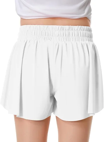 Vista 2 de Paquete de 2 pantalones cortos de mariposa para niños y niñas, pantalones cortos holgados con bolsillo 2 en 1, pantalones cortos deportivos