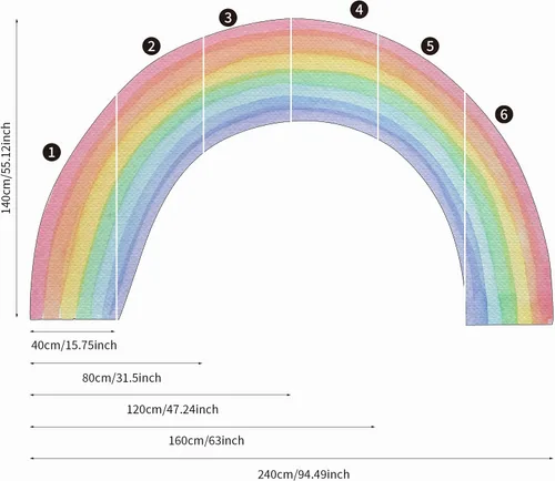 Vista 5 de Alwayspon Mural de pared de tela de arco iris, autoadhesivo, adhesivo de pared para decoración de habitación de niños, cuarto de bebé, acuarela