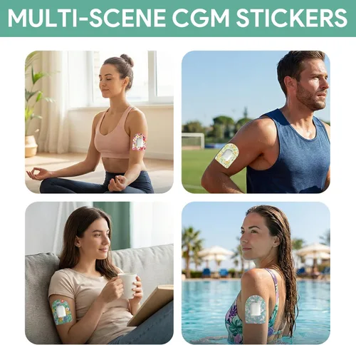 Vista 7 de 36 parches adhesivos impermeables para Omnipod 5, cubiertas de sensor de insulina CGM, cubiertas de sensor transpirables con impresiones de flores