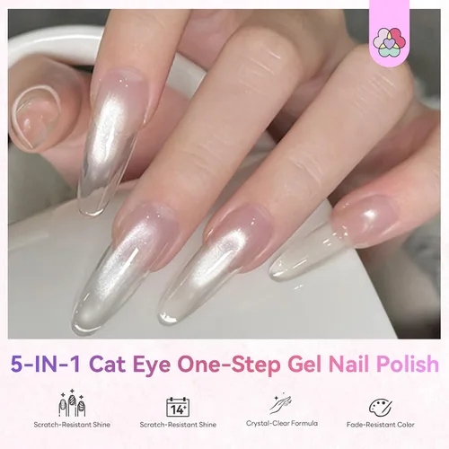 Vista 2 de SAVILAND Glazed Nails - Esmalte de uñas de gel de un solo paso: 0.5 onzas de esmalte de gel de ojo de gato, bolígrafo de arte 5 en 1 Jelly Silver
