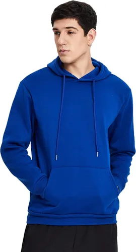 Vista 7 de SOLY HUX Sudadera con capucha para hombre con estampado de letras, manga larga, bolsillo con cordón, Azul