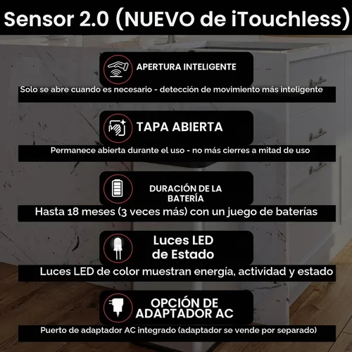 Vista 3 de iTouchless Bote de basura automático de 13 galones con tecnología sensor 2.0 y filtro de olor, diseño delgado y sin contacto, ahorro de espacio