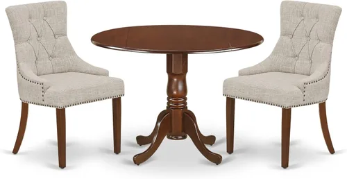 Vista 16 de East West Furniture DLFR5-BLK-02 - Juego de mesa de comedor moderno de 5 piezas, incluye una mesa redonda de madera con gotas y 4 sillas tapizadas