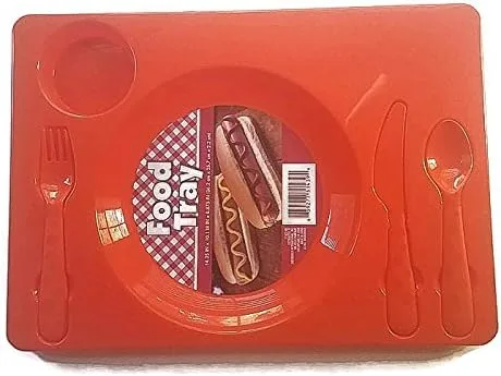 Vista 2 de Multipack - Juego de 2 bandejas de alimentos con compartimentos para niños con cubiertos, color rojo y verde azulado