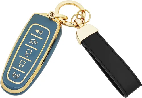 Vista 3 de Funda para llavero de TPU para Ford Explorer Edge Flex Taurus Expedition Focus Lincoln MKS MKT MKX Navigator Key Fob Azul