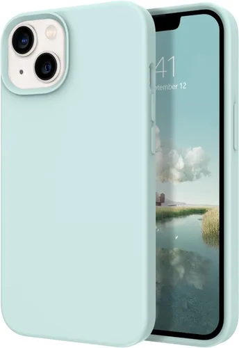 Vista 12 de DOMAVER Funda para iPhone 13, funda de teléfono para iPhone 13, silicona líquida, gel suave, forro de microfibra, funda protectora a prueba de Azul