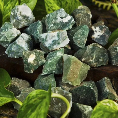 Vista 4 de Zenkeeper Piedra de cristal de ágata musgo cruda, de 1 libra, piedras preciosas en bruto, para pulir, taxar, pulido, envoltura de alambre, curación