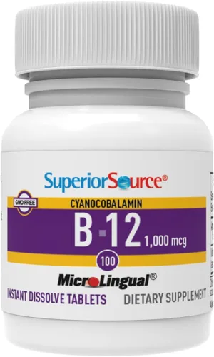 Vista 4 de Superior Source No Shot Vitamina B12 cianocobalamina 1000 mcg, tabletas microlingües de disolución rápida de 100 unidades, suplemento B12