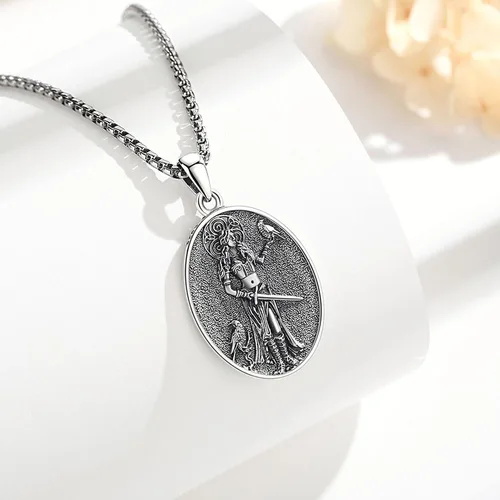 Vista 119 de EUDORA Collar de plata de ley 925 con moneda Hécate, Athena, Perséfono, Nyx, diosa de la luna triple, diosa celta, rueda de Hécate, llave, regalo