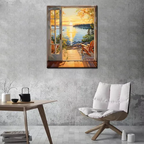 Vista 3 de Tucocoo Bumbers - Pintura de paisaje de puerta para adultos, paisaje de lago, pintura por números, pintura acrílica, lienzo junto al lago, plantas