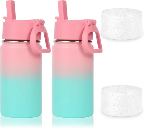 Vista 28 de Volhoply Botella de agua de acero inoxidable aislada de 14 onzas con tapa de pajita y funda de silicona, sin BPA, fácil de usar para niños y niñas