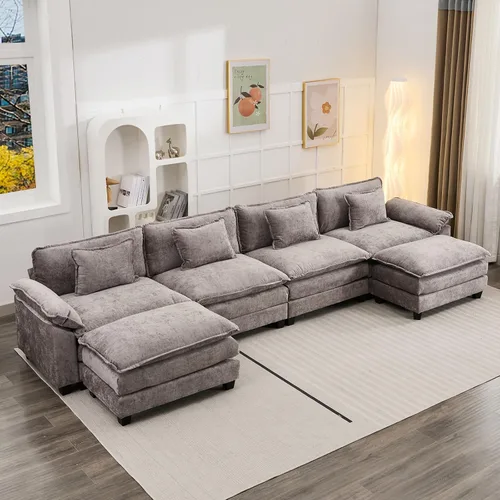 Vista 23 de Oprisen Sofá Seccional Modular, Cómodo Cloud Couch Sofá Seccional, Sofá Cama de Chenilla con Asiento Profundo con Almohadas Decorativas para Sala