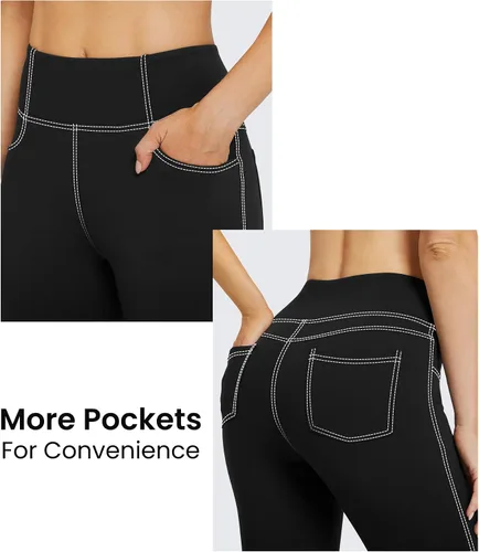 Vista 5 de G4Free Pantalones de yoga con bolsillos para mujer, pantalones capri, cintura alta, acampanados, corte de bota, vestido casual de entrenamiento