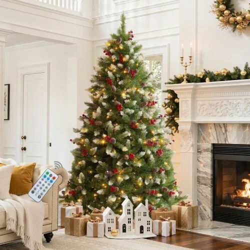 Vista 13 de DWVO Árbol de Navidad artificial preiluminado de 6 pies, verde, 1000 puntas