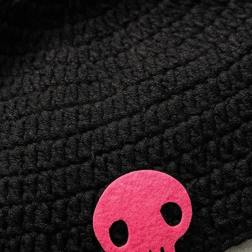 Vista 3 de Crochet Kurom Beanie Knit Bunny Hat con orejas Y2k Skull Caps para disfraz de Halloween Cosplay