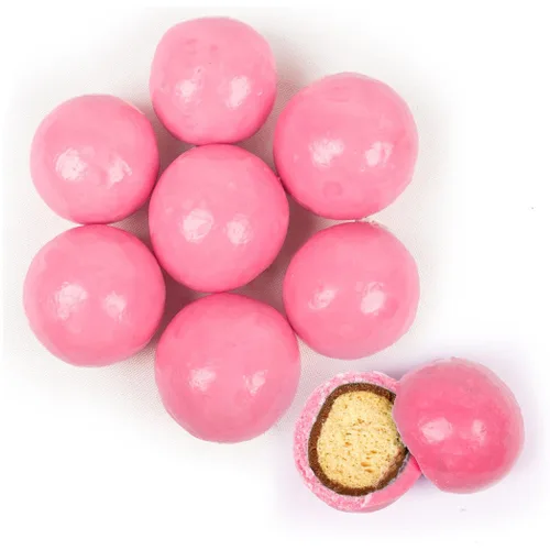 Vista 2 de Bolas de leche malteadas de chocolate con leche de caramelo rosa brillante gourmet premium, bolsa de 1.67 libras
