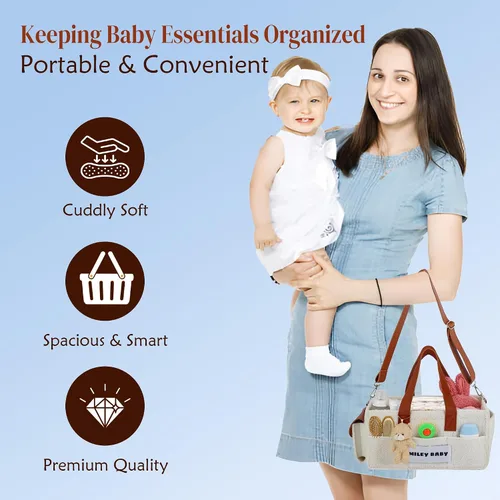 Vista 5 de SMILEY BABY Organizador de pañales, artículos esenciales para recién nacidos y organizador de pañales para automóvil, cesta de almacenamiento