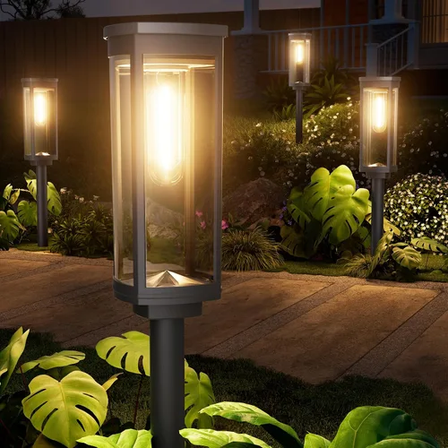 Vista 8 de NEWMESSI Paquete de 4 luces solares para caminos al aire libre, modernas luces LED solares de súper brillo, IP65, impermeable, para jardín, jardín