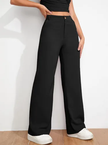 Vista 4 de SheIn Pantalones de cintura alta para mujer, pierna recta, con cremallera sólida