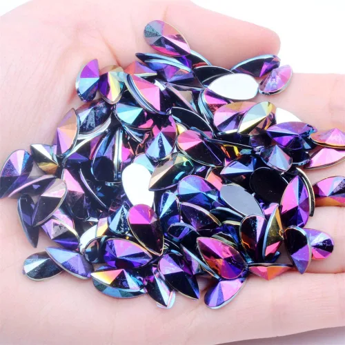 Vista 13 de 200 diamantes de imitación de gota de agua, diamantes de imitación de resina con parte trasera plana para manualidades, ropa, decoración de Verde AB