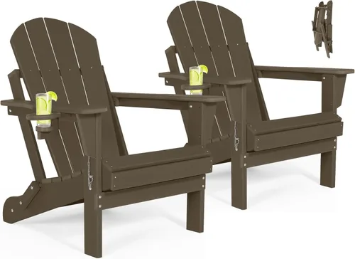 Vista 41 de Sillas Adirondack plegables – Silla Adirondack de plástico con soporte para tazas, sillas para exteriores resistentes a la intemperie para Negro