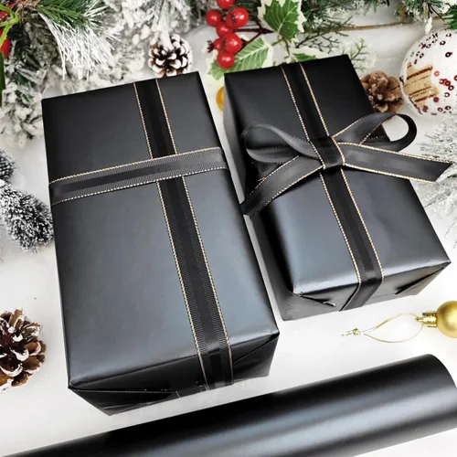 Vista 6 de LDGOOAEL Mini rollo de papel de regalo de Navidad (17 pulgadas x 32.8 pies), negro mate para vacaciones, cumpleaños