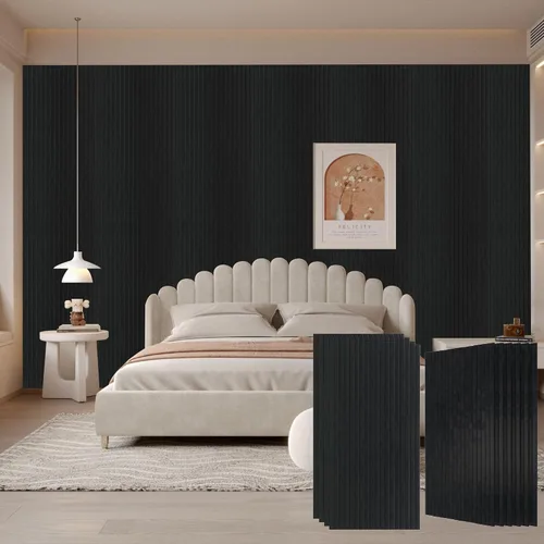 Vista 9 de Paquete de 5 paneles acústicos grandes de madera para pared de 47.2 x 23.6 x 0.4 pulgadas, paneles decorativos insonorizados que absorben el sonido