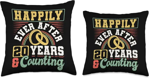 Vista 3 de Married Couples Matching Apparel JM0 20th Wedding Anniversary Happily Ever After 20 Years and Throw Pillow, 16x16, Multicolor